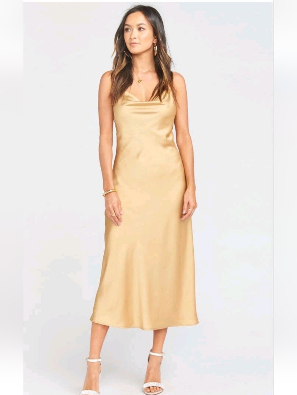 Show Me Your MuMu Gold Satin Cowl Maxi Dress NWT